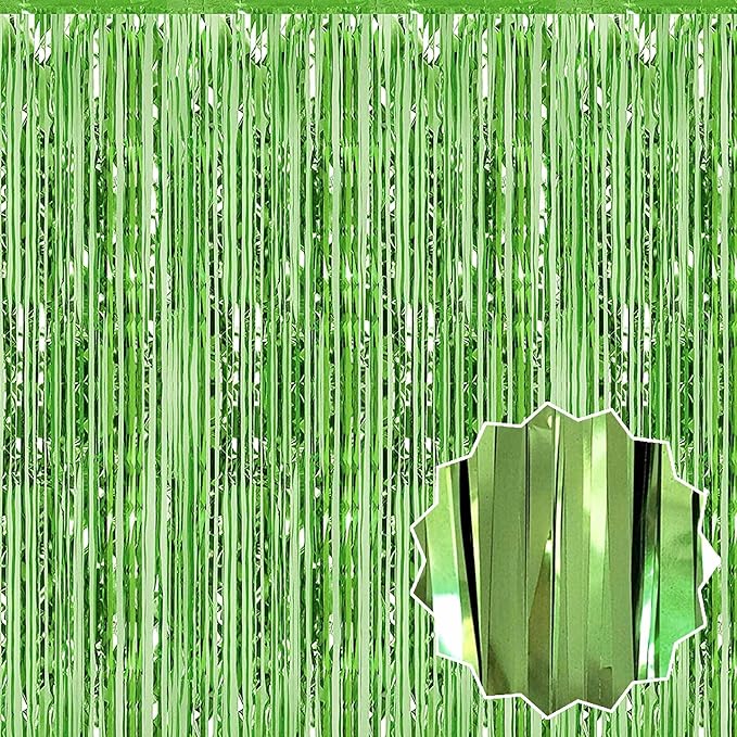 6 Pack Light Green Foil Fringe Curtains Backdrop, 3.28 x 8.2 Ft Metallic Streamers Tinsel Curtains Background for Photo Booth, Birthday, Weddings, Carnivals, Graduation, Themed Party Decorations