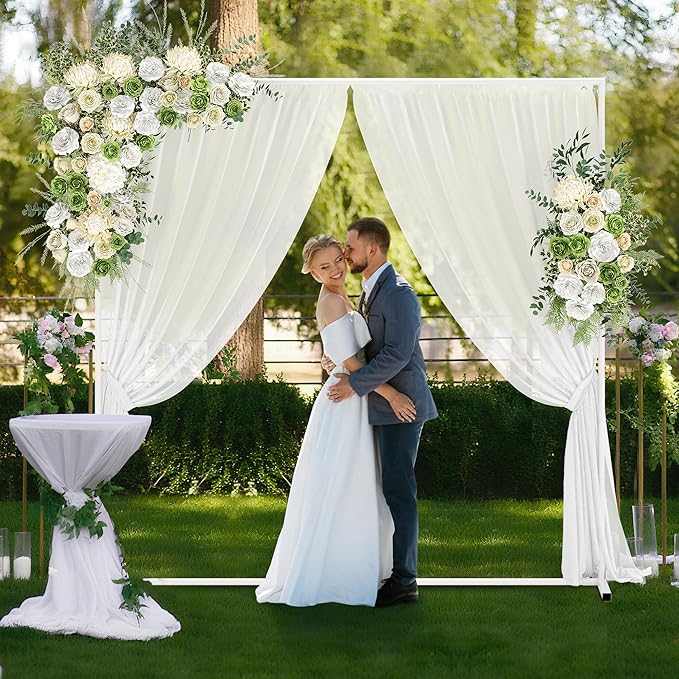 Walensee 7.9FTx6.6FT White Wedding Arch Backdrop Stand, Adjustable Square Metal Arch Frame for Ceremony Party Birthday Baby Shower Bridal AnniversaryGarden Balloon Photo Decoration