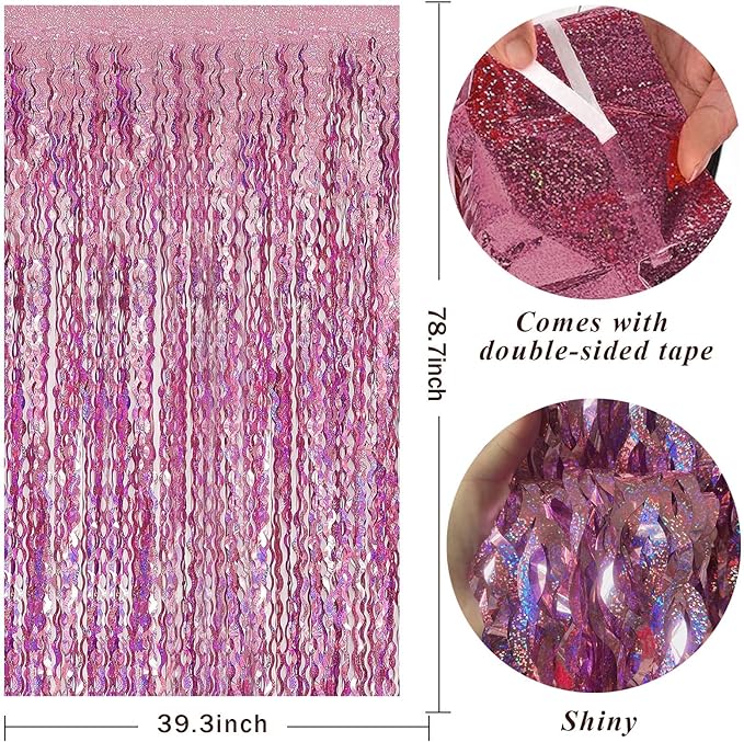 Tinsel Foil Fringe Curtains Wavy Backdrop for Parties Sparkle Metallic Wavy Foil Fringe Backdrop Curtain for Party Decorations Photo Booth Props for Birthday Graduation Wedding