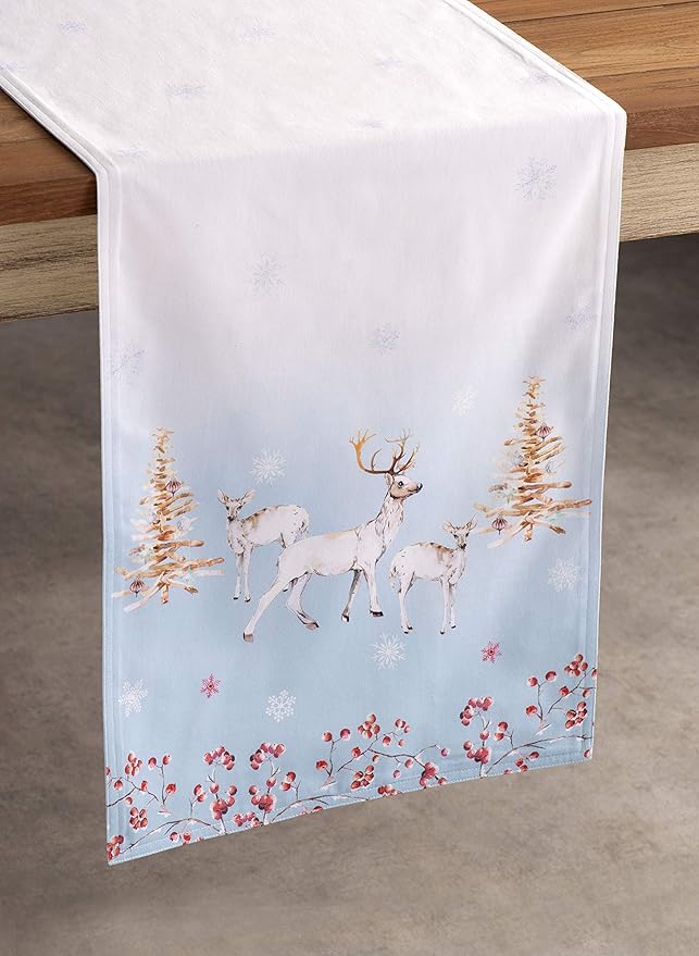 Maison d' Hermine Table Runner 100% Cotton Double Layer Table Runners 72 inches Long for Thanksgiving Christmas Decorations Home Kitchen Dining Party Wedding (Fairy Tale Forest, 14.5" x 72")