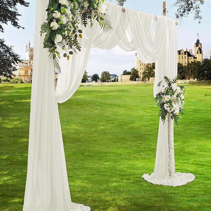 VACVELT Wedding Arch Draping Fabric, Ivory Chiffon, 1 Panel Sheer Drapes, 30 Inch x 20ft Chiffon Backdrop Curtain, Outdoor Sheer Drapery for Ceremony Party Ceiling