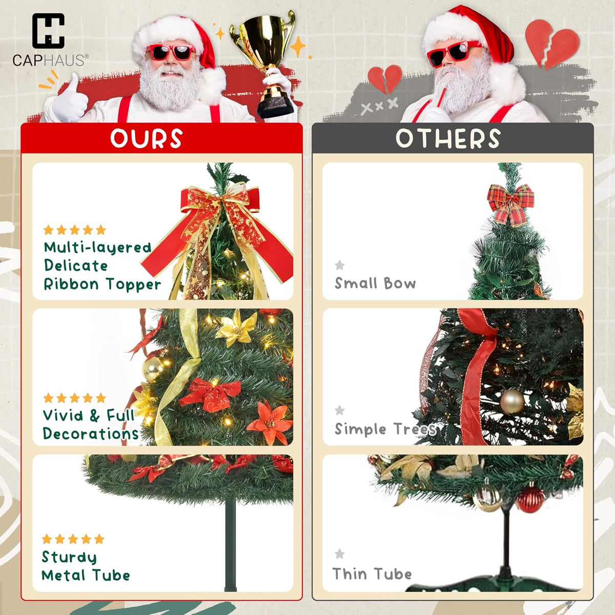 caphaus 6ft pop up christmas tree with 300 showing dimensions