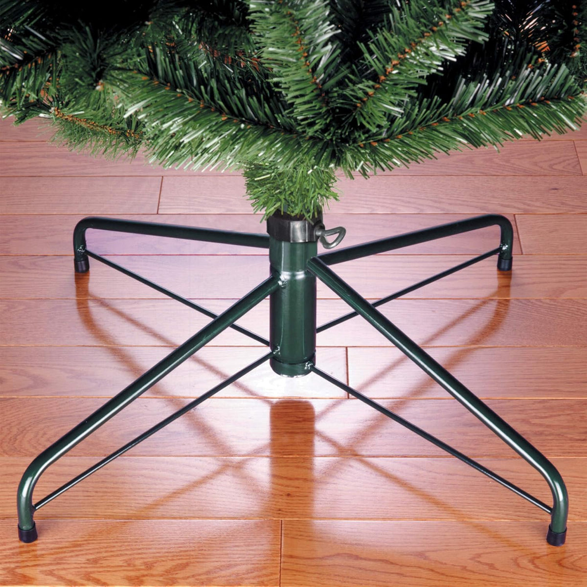 national tree company christmas tree folding stand, green shown in use