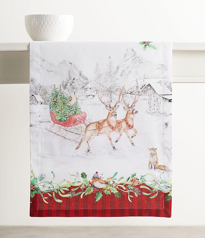 Maison d' Hermine Table Runner 100% Cotton Single Layer Table Runners 72 inches Long for Thanksgiving Christmas Decorations Home Kitchen Dining Party Wedding (Christmas Tradition, 14.5" x 72")