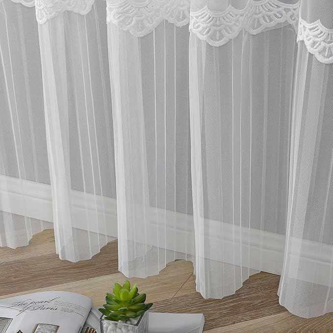 VISIONTEX White Sheer Voile Curtains, Decorative White Embossed European Rod Pocket Window Drapes for Home Kitchen, Living Room and Bedroom 54 x 84 Inch, Set of 2 Curtain Panels