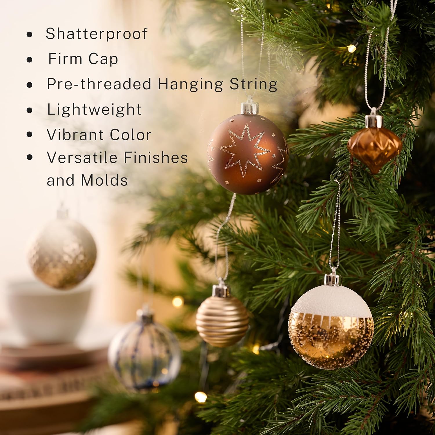 DecorbyHannah Christmas Ornaments Set, 21ct Blue Copper Gold Ornaments for Christmas Tree Decorations, Celestial Shatterproof Plastic Decorative Hanging Ball Bulk for Xmas Holiday Indoor Party Decor