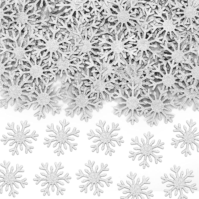 MARFOREVER Christmas Snowflake Glitter Confetti, Silver Snowflake Paper Confetti Snow Sprinkles Winter Wonderland Party Table Centerpiece for Wedding Supplies Christmas Party Decorations