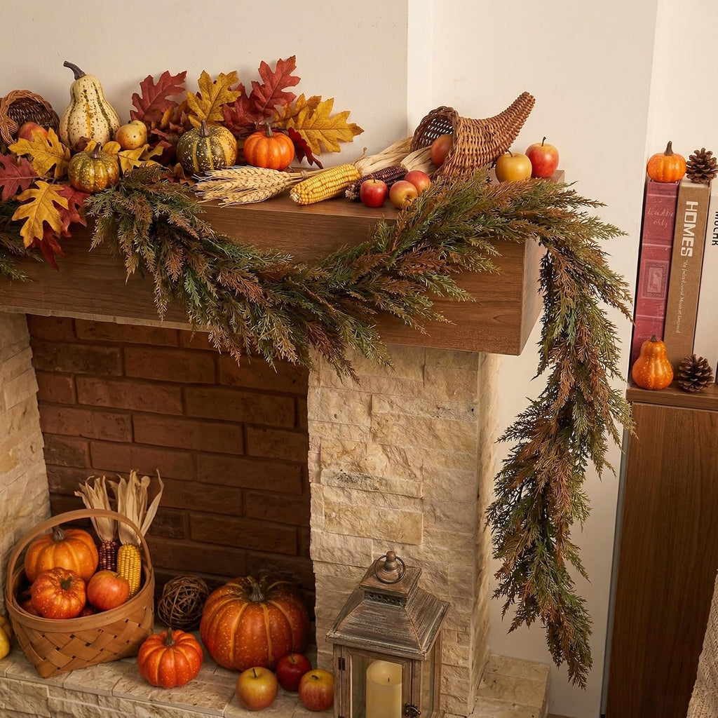 valery madelyn 9ft artificial norfolk pine fall garland shown in use