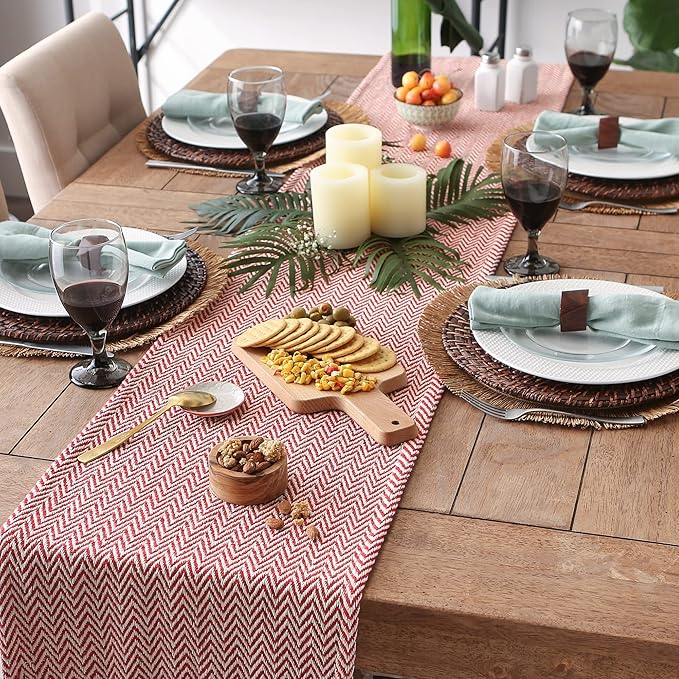 DII Woven Basic Tabletop Collection Chevron Table Runner, 15x108, Tango Red