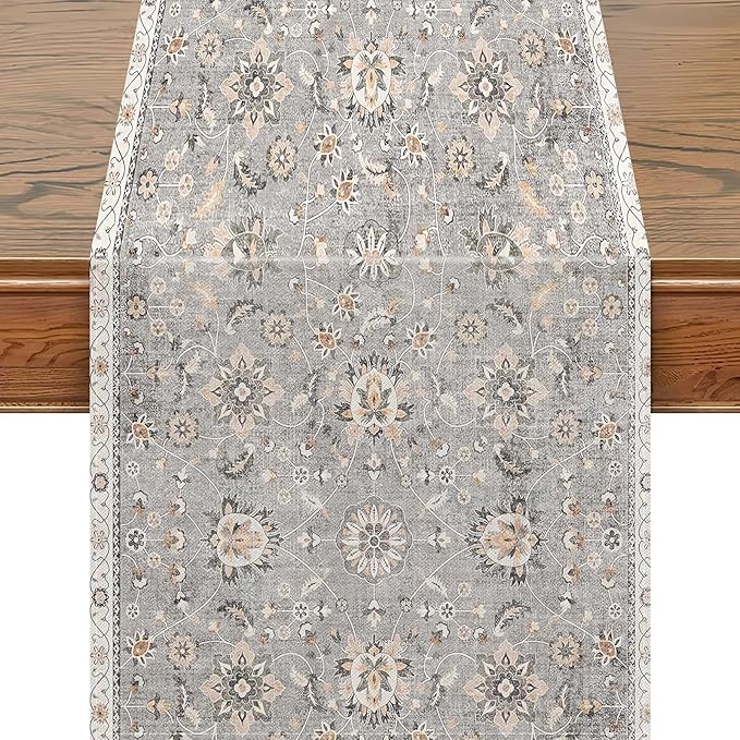 Snycler Table Runner Boho Table Runners Vintage Elegant Farmhouse Table Center Linen Decor for Home Dining Party Entrance (13x48 Inch) Gray