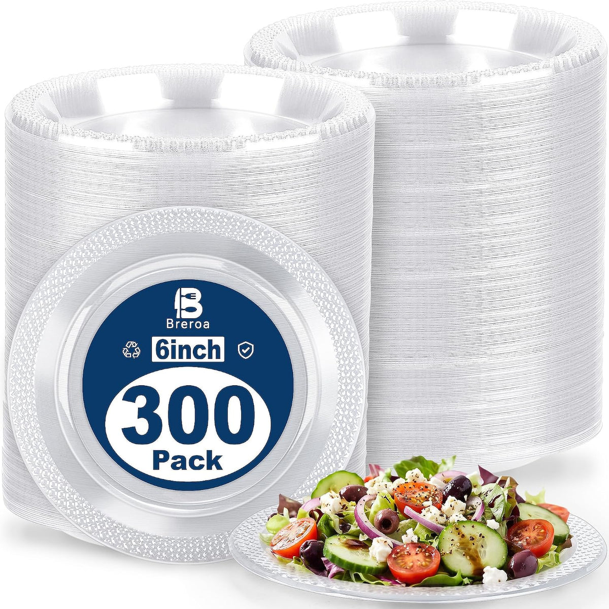 Breroa 300 Pieces Clear Plastic Plates 6 Inch Small Disposable Round Dessert ...