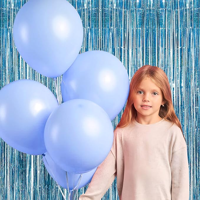 Blue Tinsel Curtain Party Backdrop - GREATRIL Foil Curtain Party Photo Streamers Backdrop for Frozen/Mermaid/Under Sea/Baby Party Decorations - Pack of 2