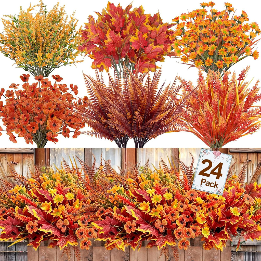 24 bundles 6 styles artificial fall flowers plants, main product view