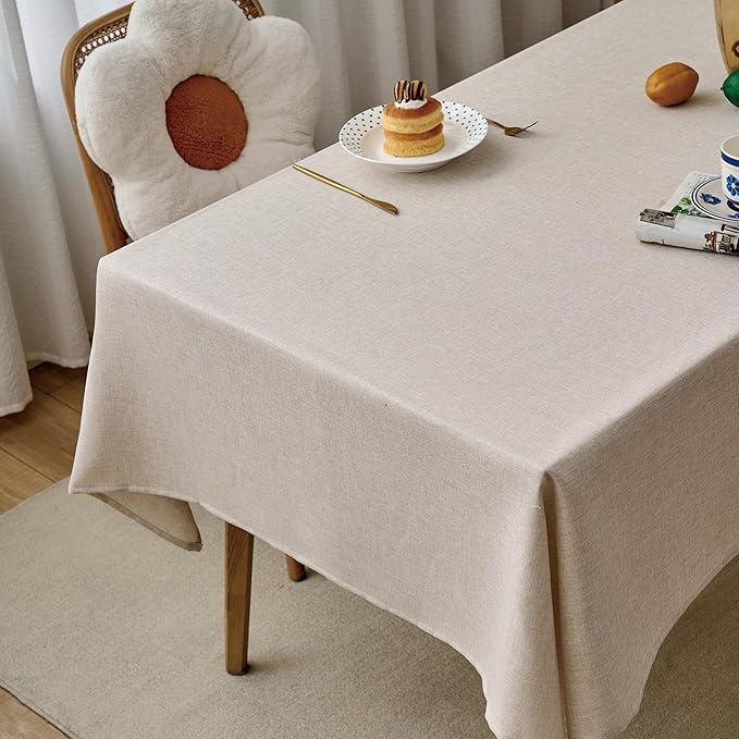 NLMUVW Oatmeal Linen Tablecloth Rectangle, Rustic Textured Table Cloth Water Resistant Farmhouse Table Cover for Kitchen Dining Party Coffee, 54x78 Inch
