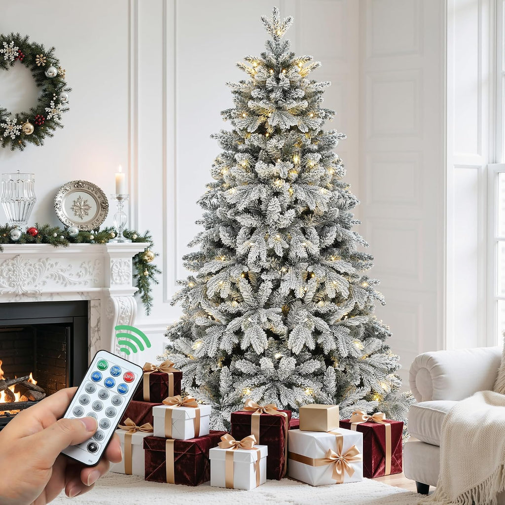 yitahome 7.5ft prelit flocked christmas tree with 1687, main product view