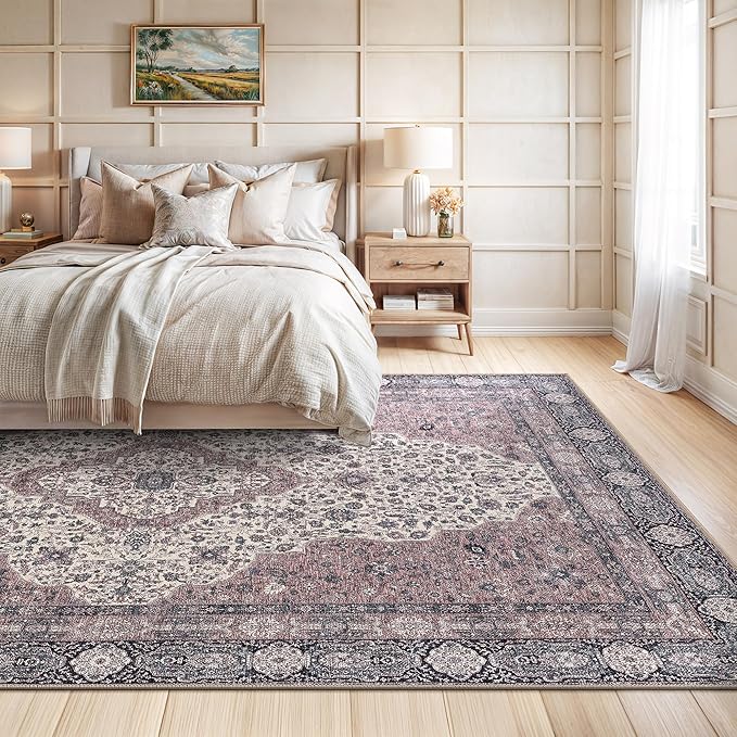 Bloom Rugs Washable Non-Slip 9' x 12' Rug - Cream/Green Traditional Medallion Area Rug for Living Room, Bedroom, Dining Room, and Kitchen - Exact Size: 9' x 12'