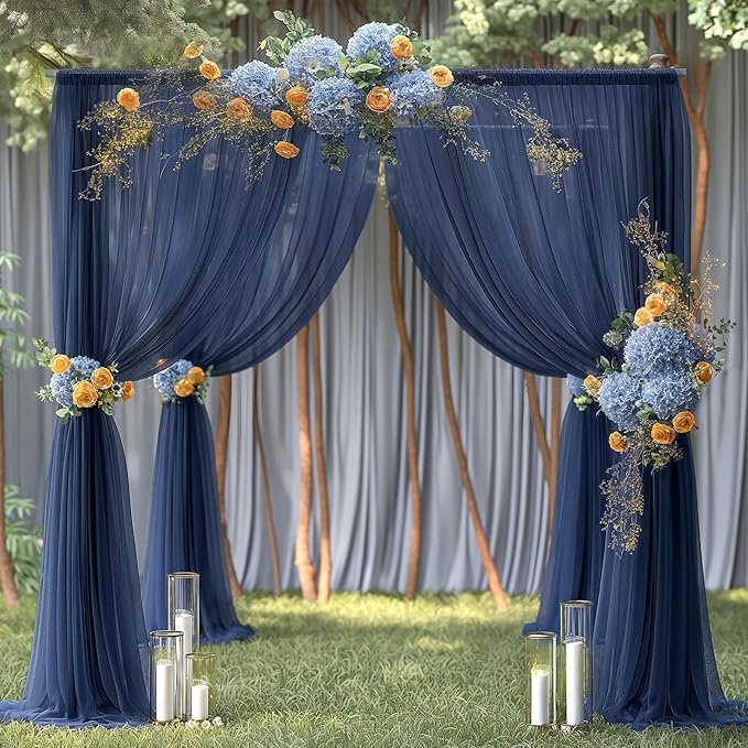 10ft X 10ft Navy Blue Tulle Backdrop Curtain for Parites, Sheer Backdrop Curtains Fabric Drapes for Wedding Ceremony Arch Party Stage Decorations