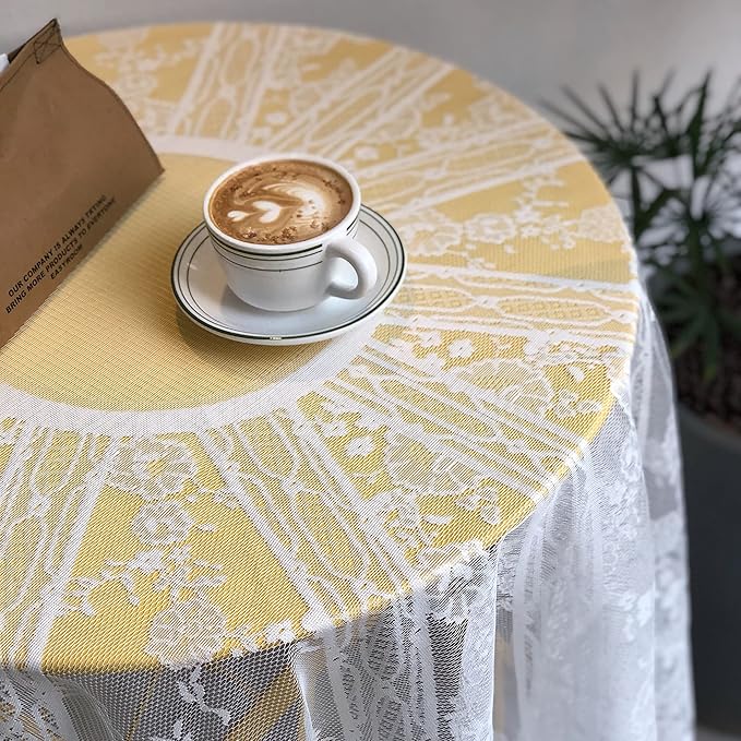 Gorgeous Round Lace Tablecloth,Vintage Floral Embroidered Table Cloths, Chic Round Table Cover for Wedding Banquet HolidayDinner Tables 60INCH (White)