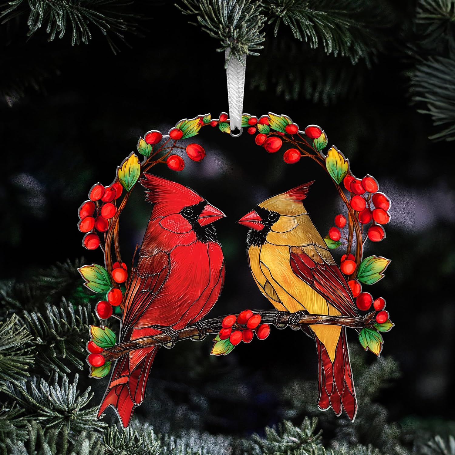 AXIARA Two Layer Wooden Cardinal Christmas Ornaments 2026 | Cardinal Christmas Decorations Gifts for Women Men, Sympathy Memorial Gift for Loss of Loved One