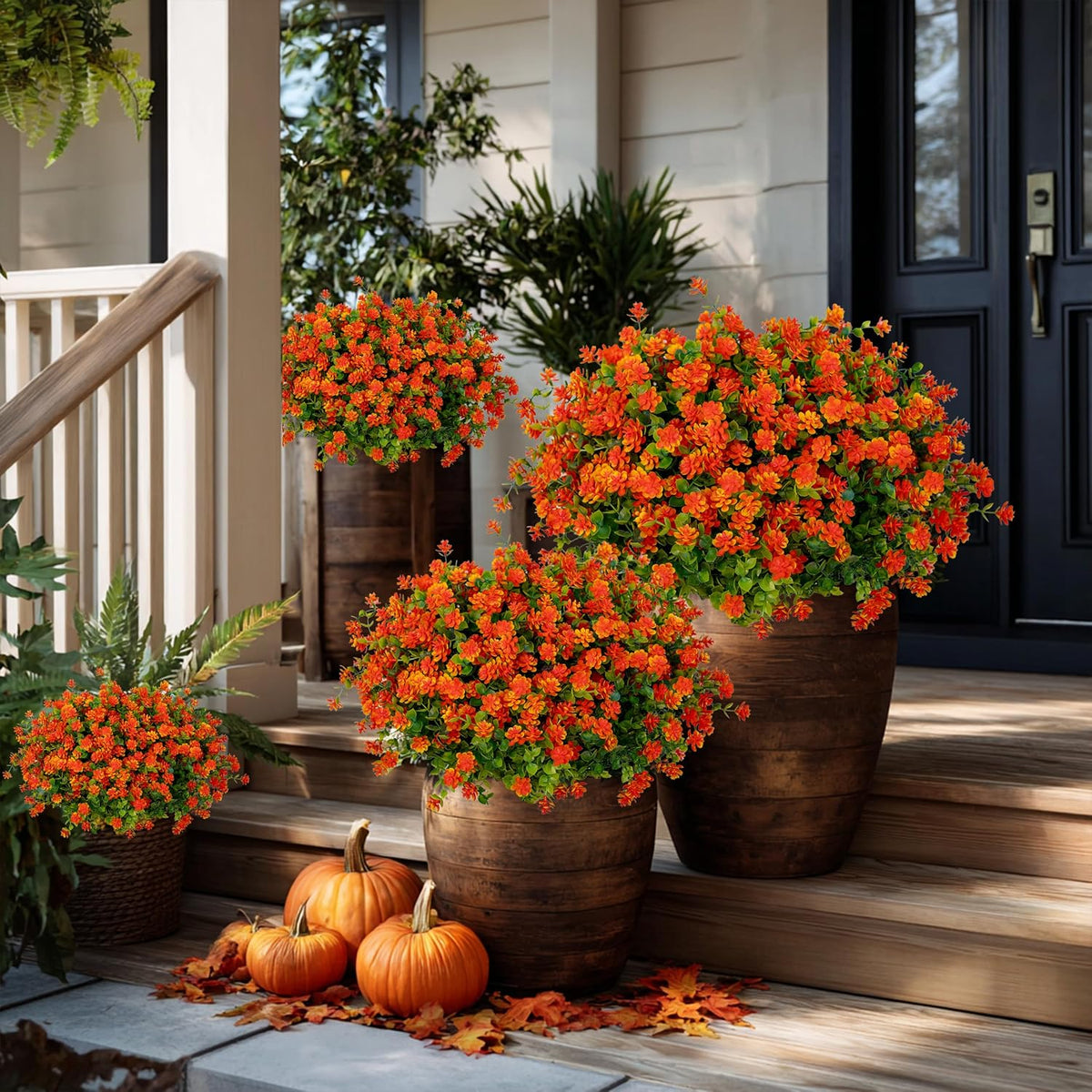 axylex artificial mums for outdoors, fake fall flowers shown in use