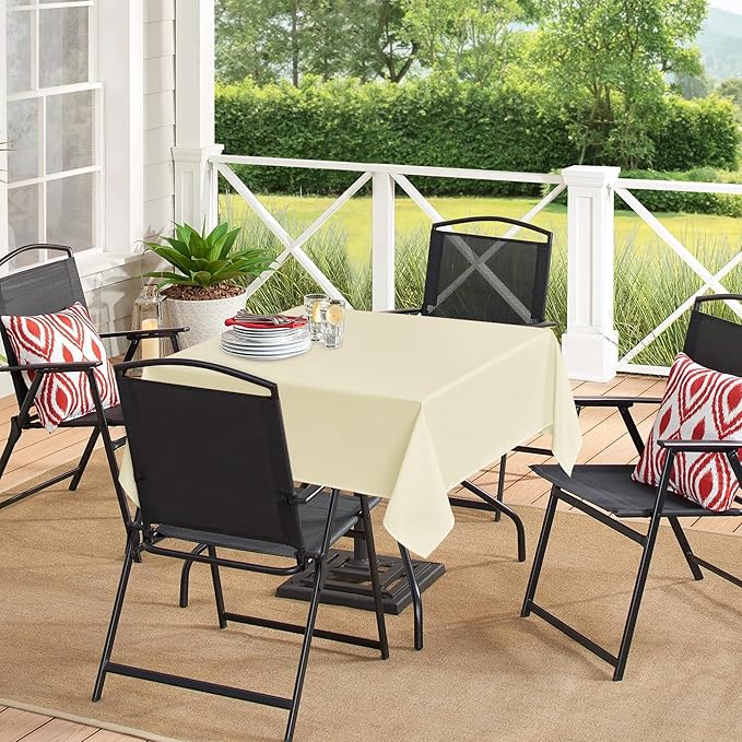 sancua Square Tablecloths 85x85 Inch - Beige Fabric Table Cloth for Square or Round Tables, Washable Polyester Table Cover for Outdoor Party, Birthday, Buffet, Resturant