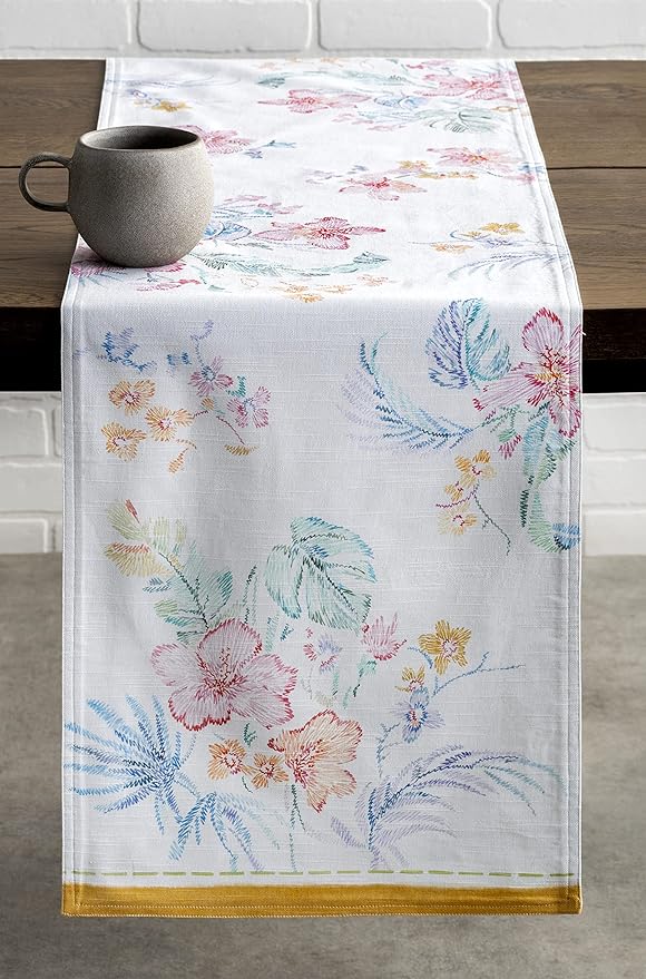 Maison d' Hermine Table Runner 100% Cotton Double Layer Table Runners 108 inches Long Decorative for Home Kitchen Dining Party Wedding Bridal Shower Spring Summer (Paradise Island, 14.50" x 108")