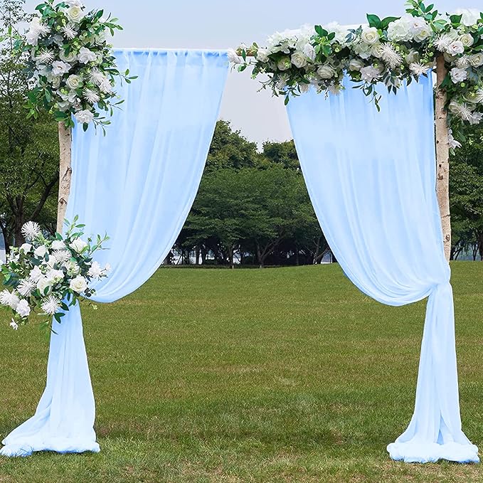 PARTISKY 10ftx10ft Blue Chiffon Sheer Backdrop Curtains, Wrinkle-Free Wedding Backdrop Drapes for Birthday Party Ceremony Arch Stage Decor Background for Photography 5ft x 10ft,2 Panels