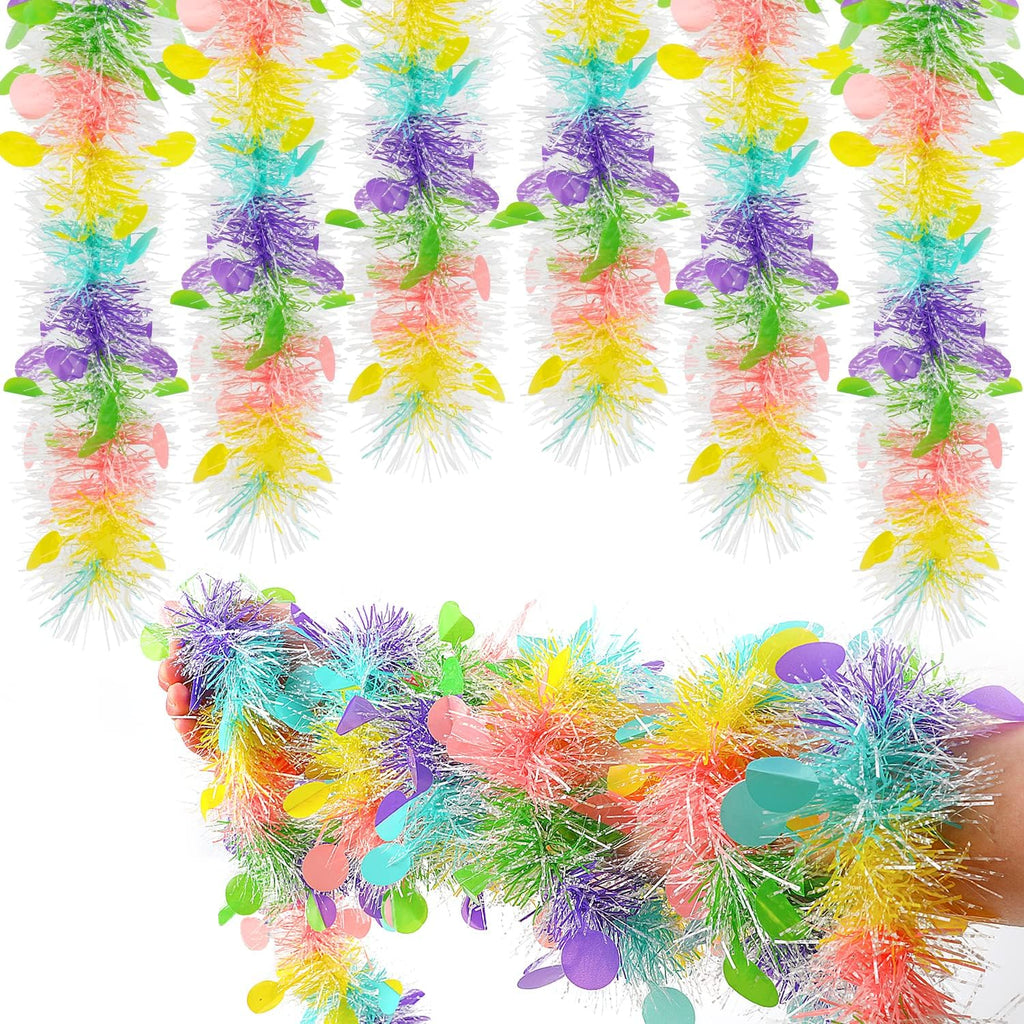 CCINEE 33FT Easter Tinsel Garland, Colorful Tinsel Twist with Confetti Spring Hanging Tinsel Ornament Decoration for Holiday Door Tree Mantel Window Outdoor Party Supplies
