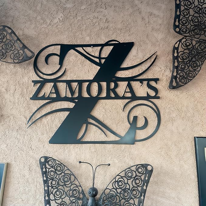 Personalized Metal Name Signs, Split Letter Monogram Wall Decor, Custom Last Name Sign, Family Name Sign for Outdoor, Personalized Wedding Gift, Garden Decor, Metal Wall Art, Housewarming Gift (MonogramDesign_6)