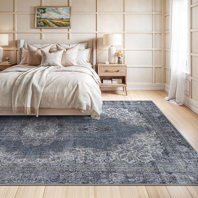 Bloom Rugs Washable Non-Slip 9' x 12' Rug - Dark Teal Traditional Medallion Area Rug for Living Room, Bedroom, Dining Room, and Kitchen - Exact Size: 9' x 12'
