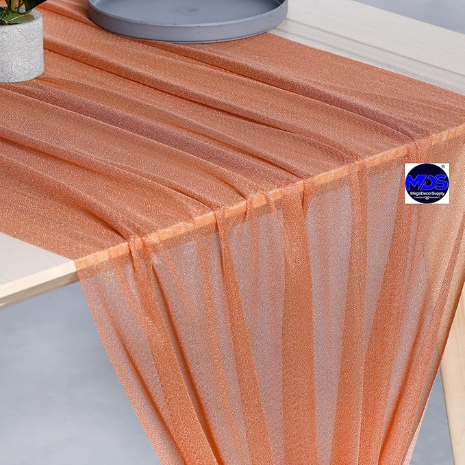 MDS Halloween Chiffon Table Runner - 25 Pack, 29 x 170 Inches, 14ft Each - Sheer Spooky Table Runners for Haunted House Parties, Trick-or-Treat Tables, Witchy Décor, Wedding & Events - Coral Peach
