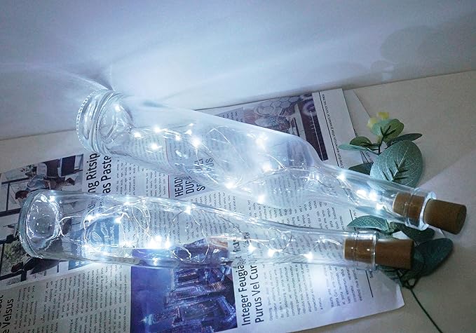 Wine Bottle Lights with Cork, 12 Pack Battery Operated 12 LED Cork Shape Silver Wire Colorful Fairy Mini String Lights(No Bottles) for DIY, Party, Christmas, Wedding Decor (Cool White)