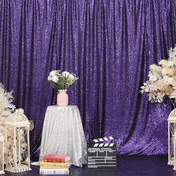 Poise3EHome Purple Sequin Backdrop, 10Ft x 10Ft Glitter Photography Background Curtains for Halloween Party Wedding Birthday Christmas Thanksgiving Decoration
