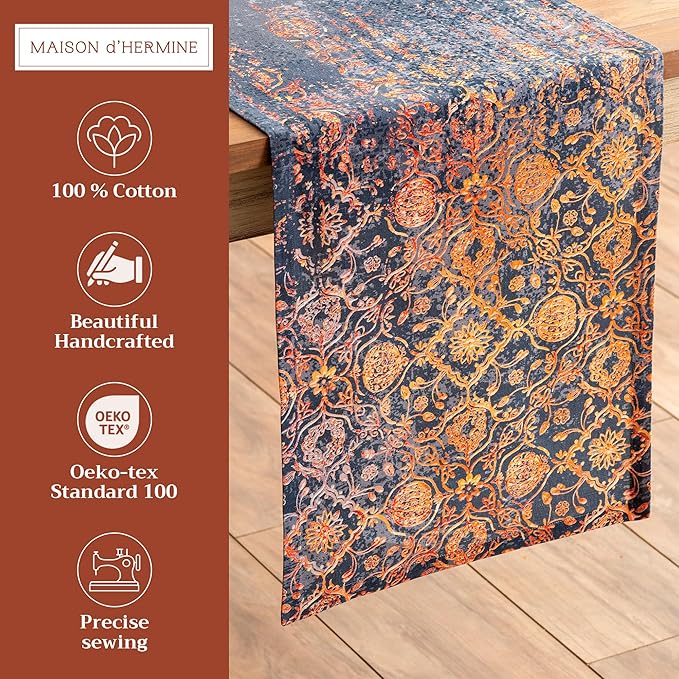 Maison d' Hermine Table Runner 100% Cotton Single Layer Table Runners 108 inches Long for Thanksgiving Christmas Decorations Home Kitchen Dining Party Wedding (Imperfection, 14.5" x 108")