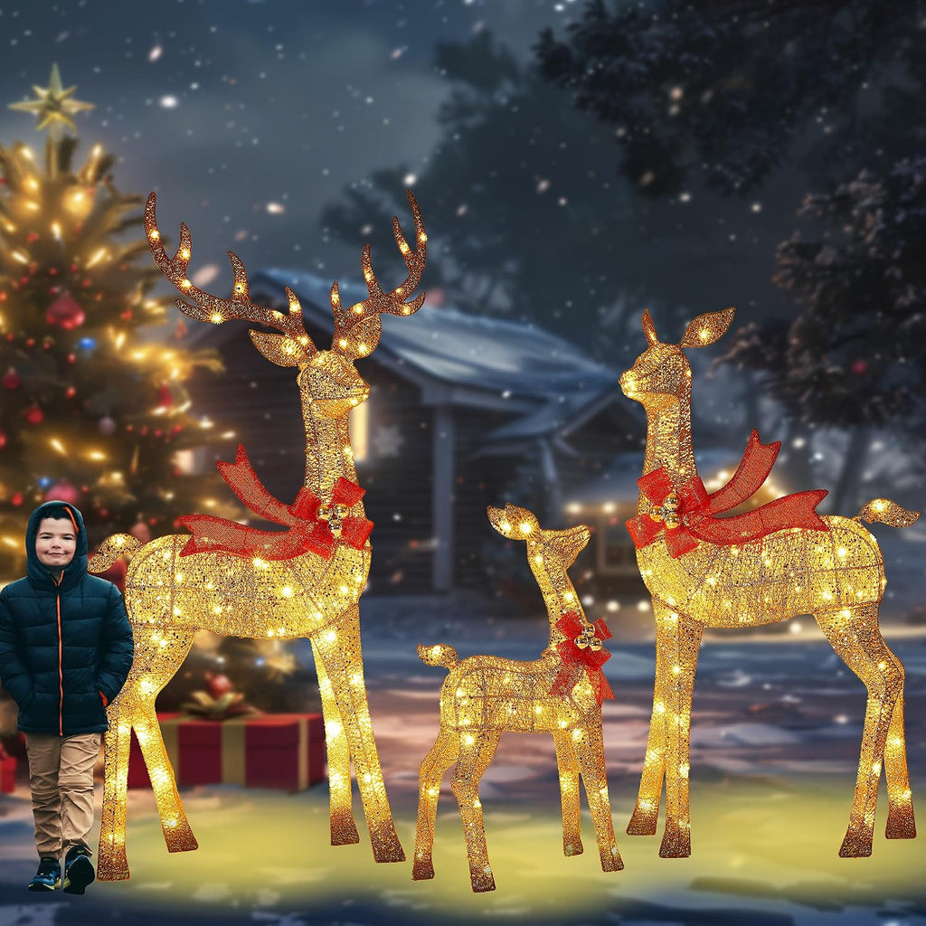 58 inch 3d gold large lighted christmas deer, main product view