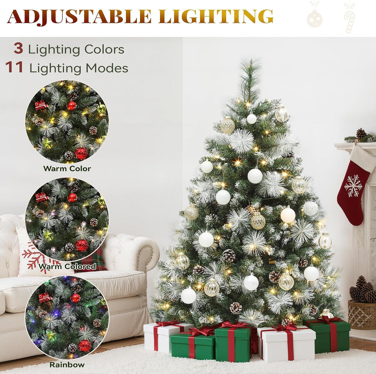 yitahome 4.5ft prelit christmas tree w/pine cones & shown in use