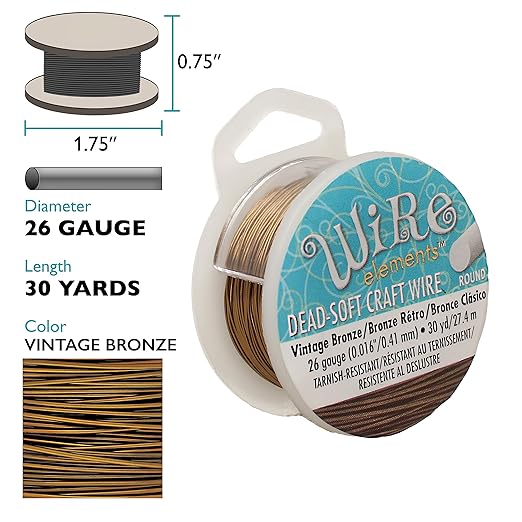 The Beadsmith Wire Elements Craft Wire – Tarnish Resistant, Soft Temper, Round, Vintage Bronze Color – 0.41mm, 26 Gauge, 30 Yard Spool – Jewelry Making, Wire Wrapping, Floral, & Other DIY Crafts