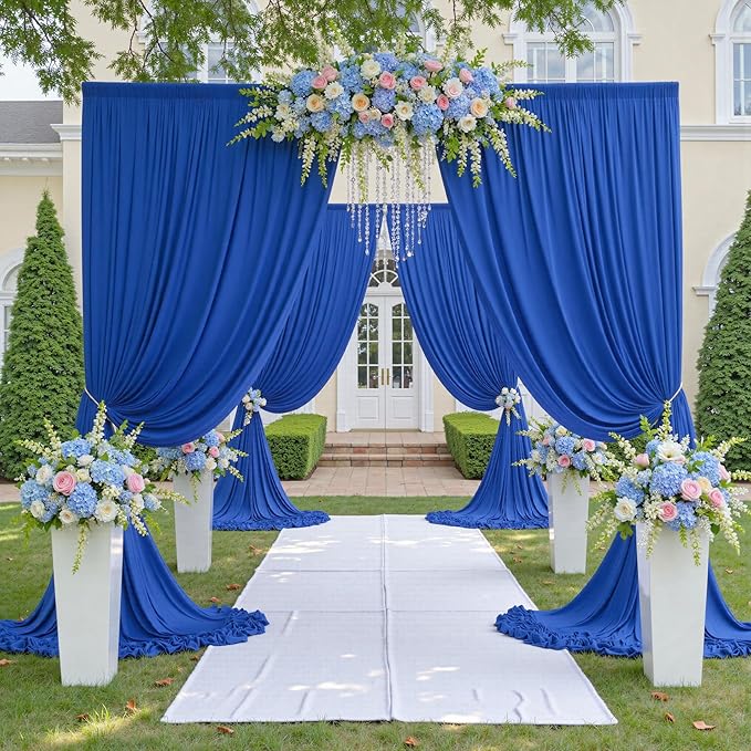 20ftx12ft Wrinkle Free Royal Blue Backdrop Curtain, 4 Panels 12FT Height Royal Blue Wedding Backdrop Drapes, Silky Polyester Back Drop Cloth for Birthday Photography Background Party Backdrop Draping