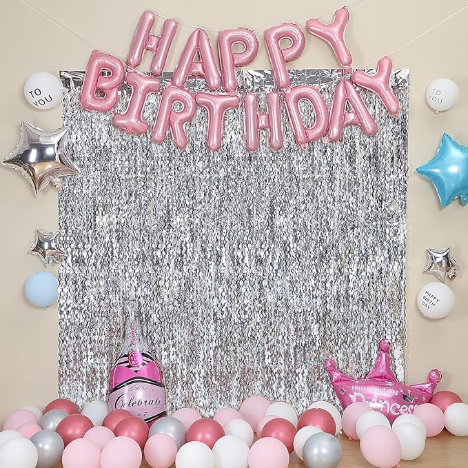3 Pack Wave Silver Tinsel Curtain - 3.3x6.6 Feet Foil Streamers Birthday Party Decorations Wedding Background Decor Photo Booth Props