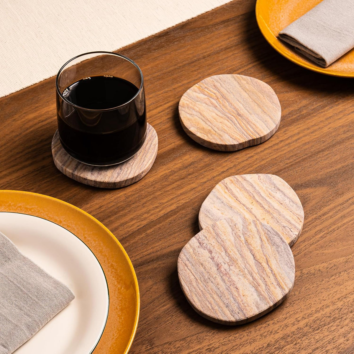 Cork & Mill Absorbent Sandstone Coasters for Drinks, Set of 6