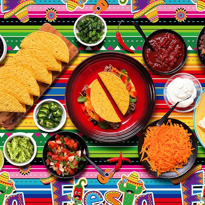 4 PCS Cinco De Mayo Tablecloth, 108"x54" Mexican Fiesta Tablecovers, Disposable Mexican Striped Table Covers, Plastic Party Table Cloth for Mexican Themed Party Supplies Carnival Taco Night Birthday