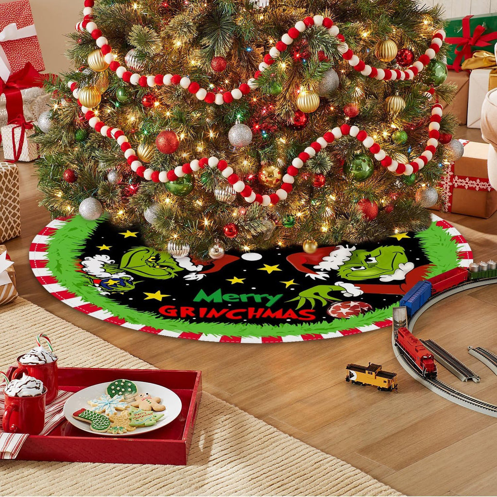 Christmas Tree Skirt 48 Inch, Soft and Funny Merry Christmas Tree Collar Farmhouse Xmas Holiday Decoration (Style B)