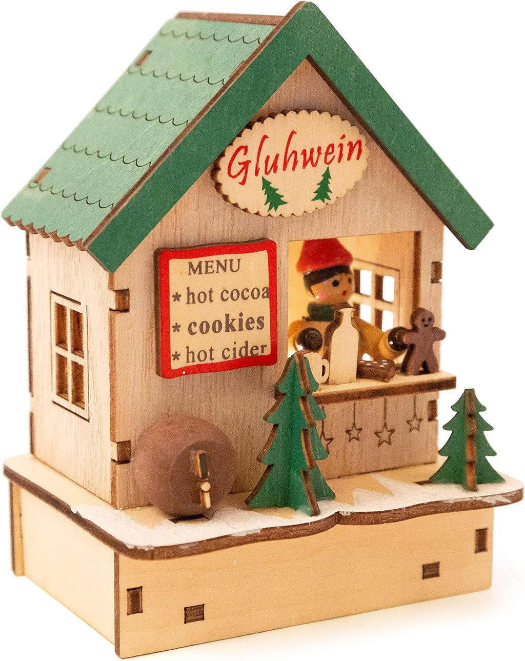 Small Foot 11390 Christmas Market Lamps Set, Made of Wood, Three Wooden Huts with Lights
