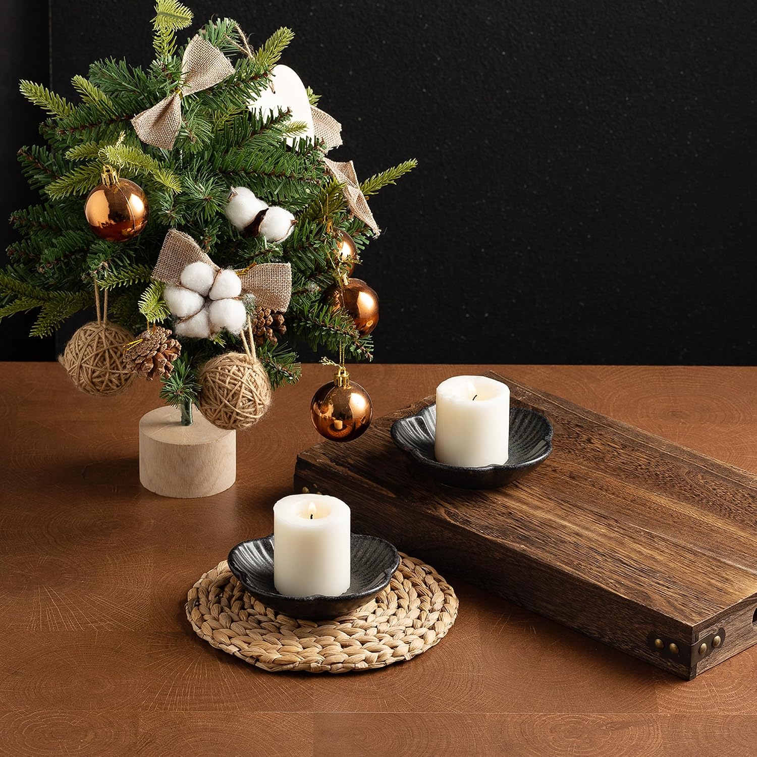 Ceramic Pillar Candle Holder, Incense & Tealight Tray, Black | Ceramic pillar candle holder for tealights, incense, and palo santo. Easy to clean. Ideal for home decor and aromatherapy.