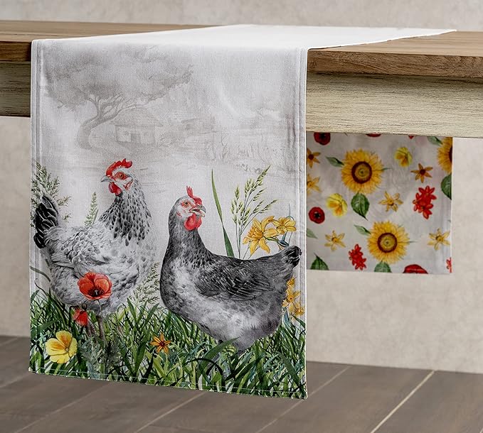 Maison d' Hermine Table Runner 100% Cotton Double Layer Table Runners 108 inches Long Decorative for Home Kitchen Dining Party Wedding Bridal Shower Spring Summer (Basse Cour, 14.50" x 108")