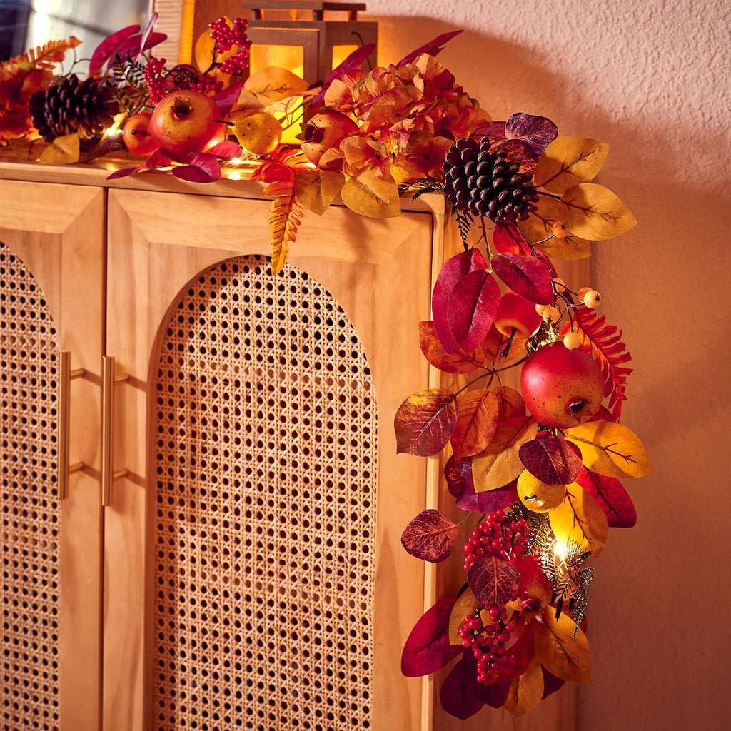 decorbyhannah 6ft fall garland for mantle with lights on a desk or shelf