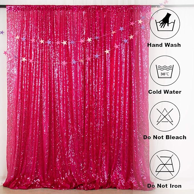 ShinyBeauty 20FTx10FT Hot Pink Sequin Backdrop - Heavy Duty Fuchsia Fabric Curtain for Photography, Weddings, Birthday Parties & Baby Showers