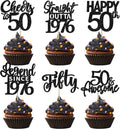 24PCS Black Happy 50th Birthday Cupcake Toppers Fifty Straight Outta 1976 Cupcake Picks Cheers to 50 Lengend Since 1976 Cake Decorations for 50th Birthday Anniversary Party Decorations Supplies