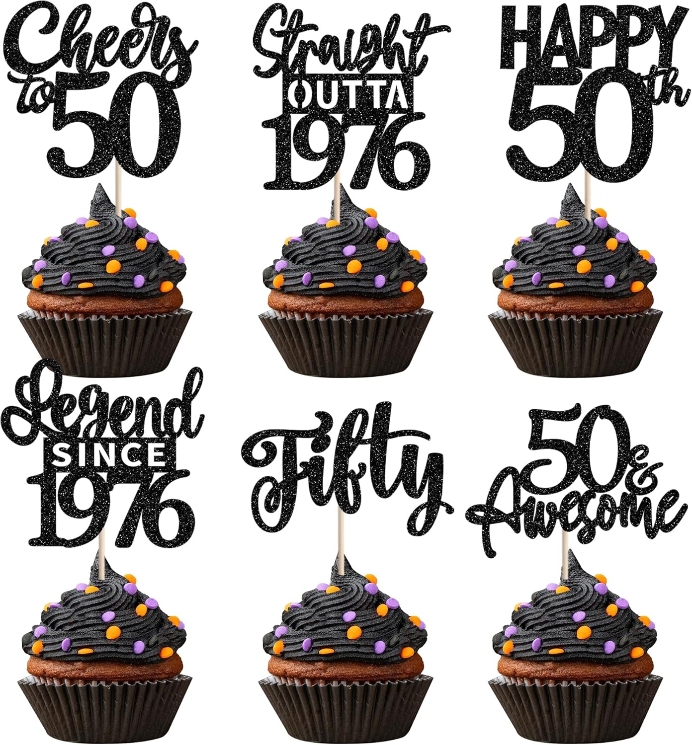 24PCS Black Happy 50th Birthday Cupcake Toppers Fifty Straight Outta 1976 Cupcake Picks Cheers to 50 Lengend Since 1976 Cake Decorations for 50th Birthday Anniversary Party Decorations Supplies