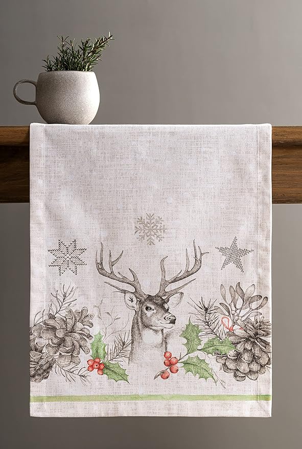 Maison d' Hermine Table Runner 100% Cotton Single Layer Table Runners 108 inches Long for Thanksgiving Christmas Decorations Home Kitchen Dining Party Wedding (Christmas Dew, 14.5" x 108")